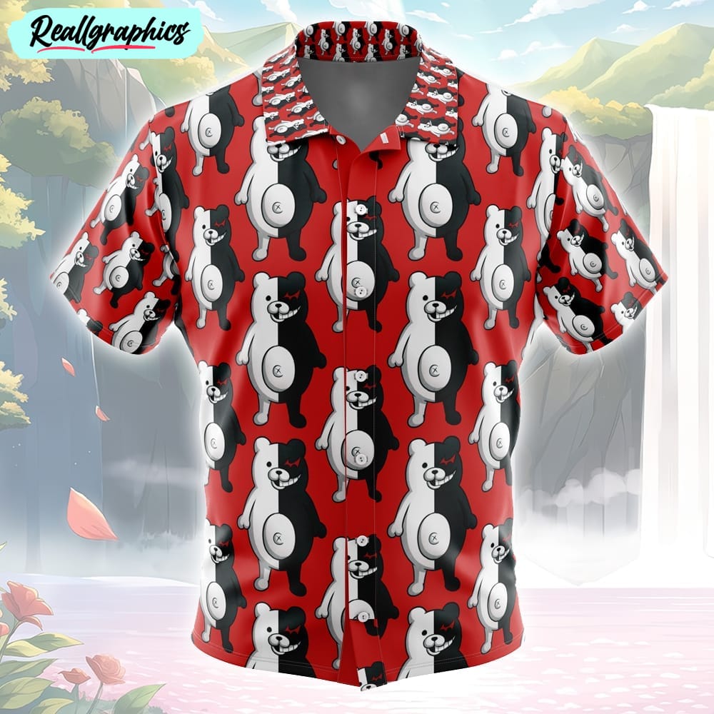 monokuma danganronpa button up hawaiian shirt