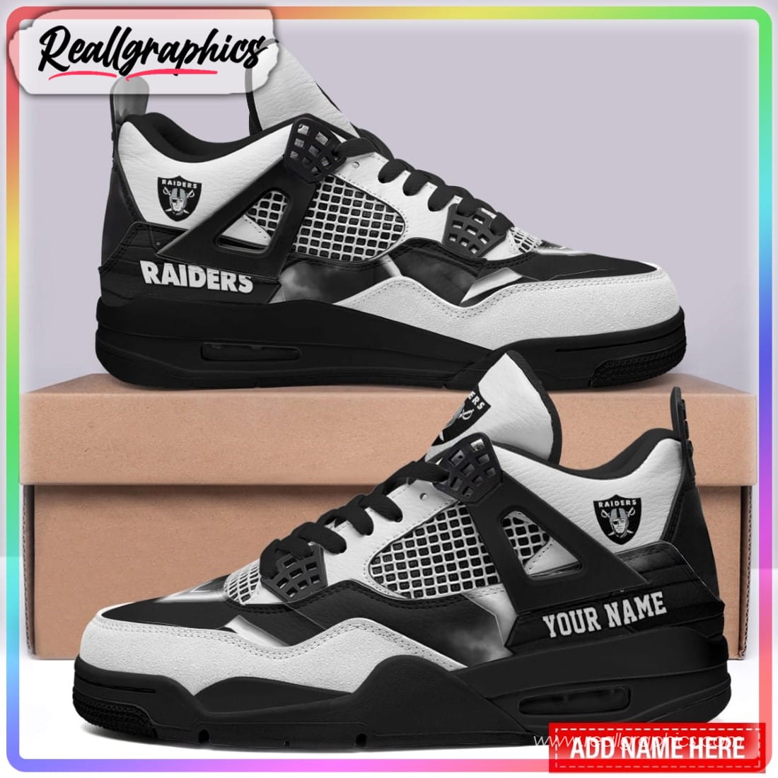Las Vegas Raiders Personalized Air Jordan 4 Sneaker, Raiders