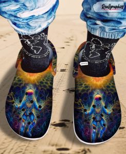 peace love hippie tie dye astronaut universe knowledge crocs shoes