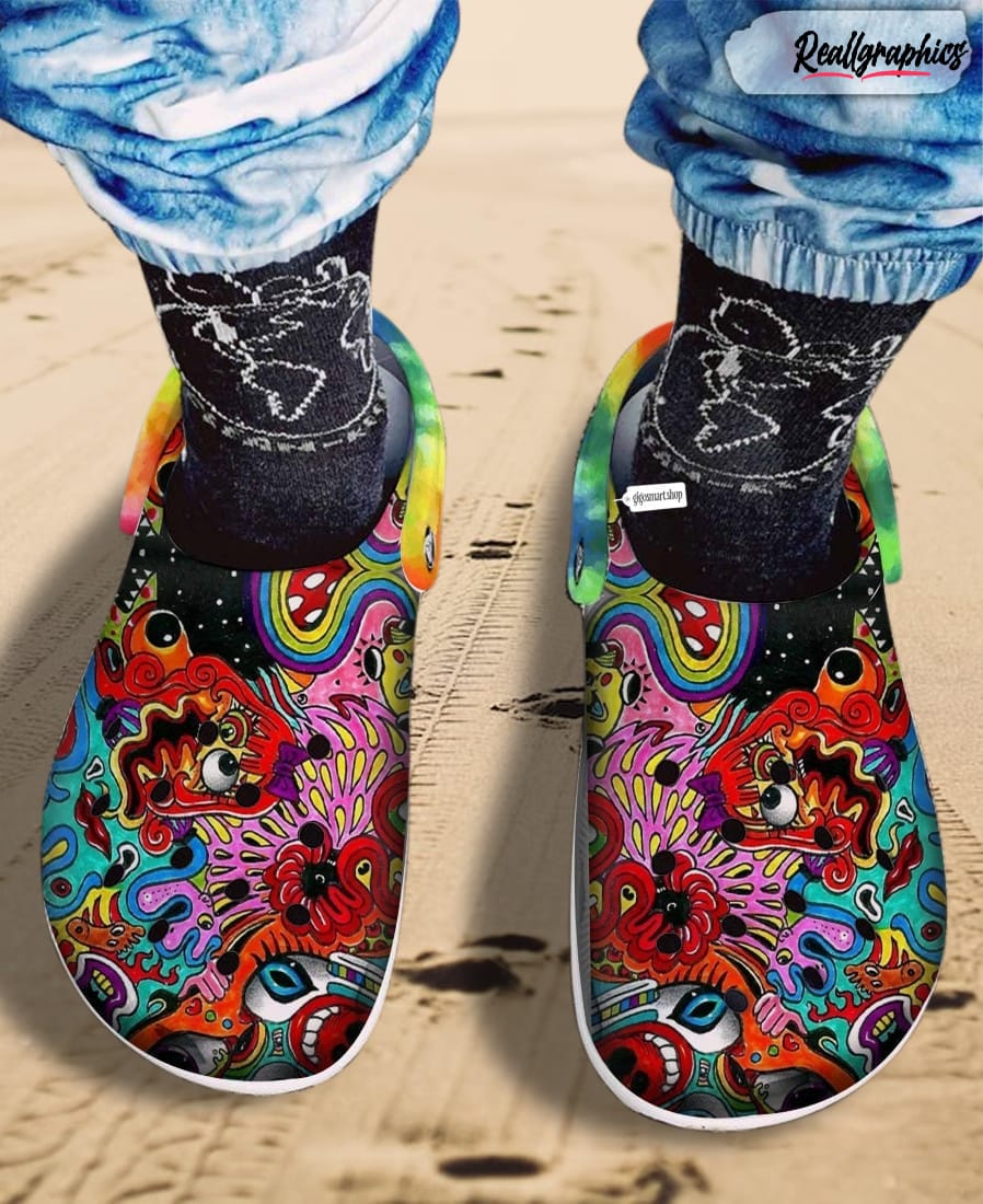 rainbow hippie tie dye dream art face woman crocs shoes