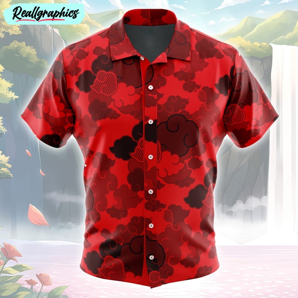 red aloha akatsuki naruto button up hawaiian shirt