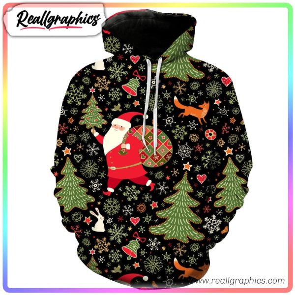santa claus and tree 3d printed hoodie