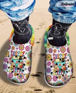 trippy hippie tie dye flower bus peace love crocs shoes