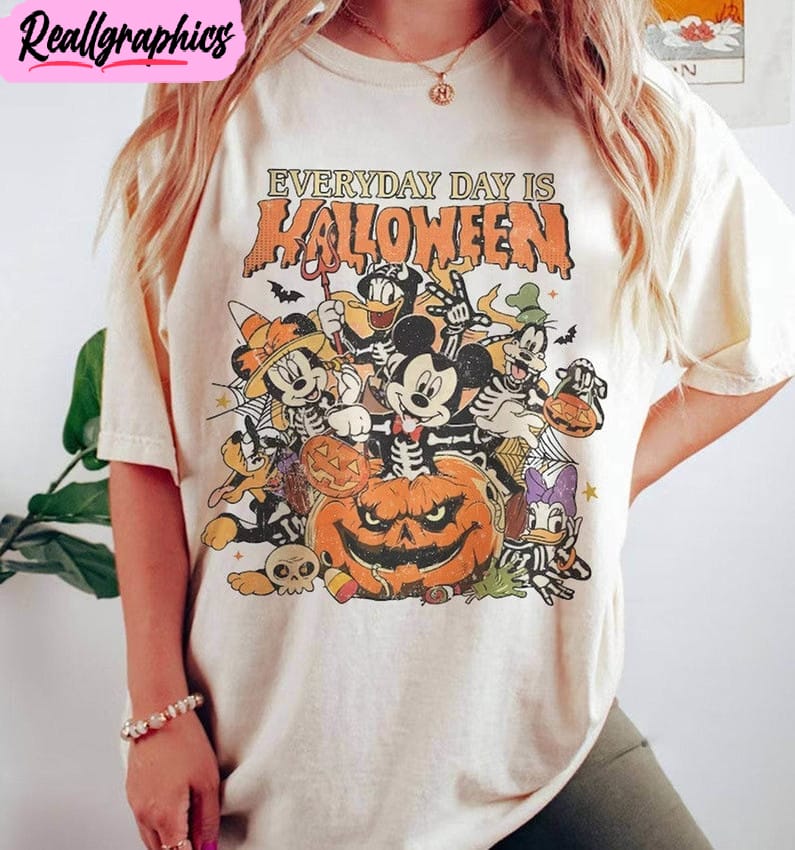 vintage mickey and friends shirt, skeleton halloween comfort hoodie long sleeve