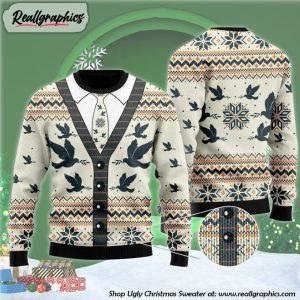 a-silhouette-of-flying-pigeon-cardigan-ugly-christmas-sweater
