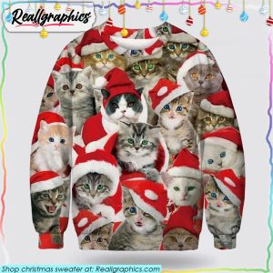 adorable-cat-with-red-hat-3d-printed-christmas-sweater-cat-lover-christmas-sweater