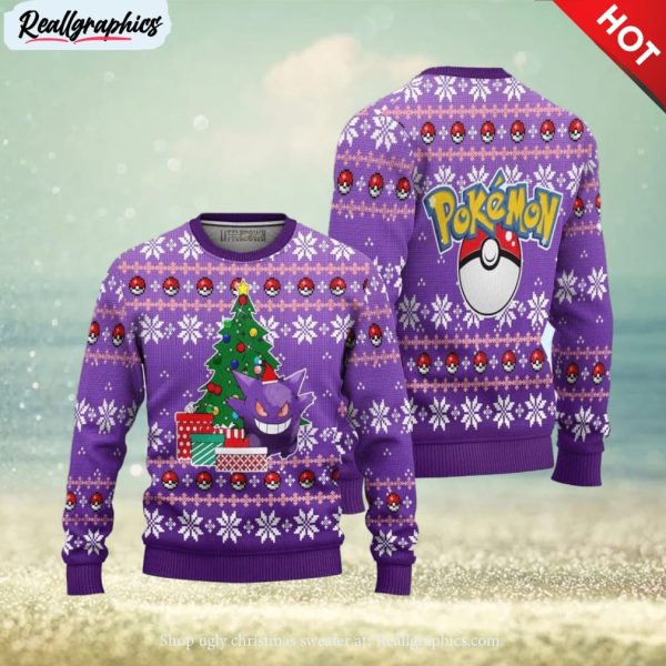 gengar pokemon ugly christmas sweater 3d gift for big fans