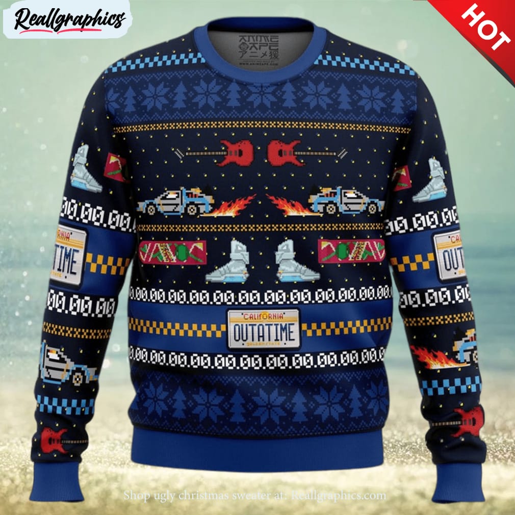 get back in time for christmas back to the future ugly christmas sweater