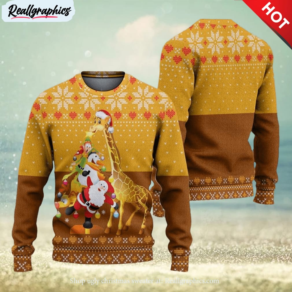 giraffe and tree ugly christmas sweater knitted gift for men and women