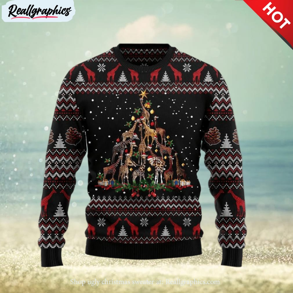 giraffe christmas tree ugly christmas sweater cute christmas gift for family