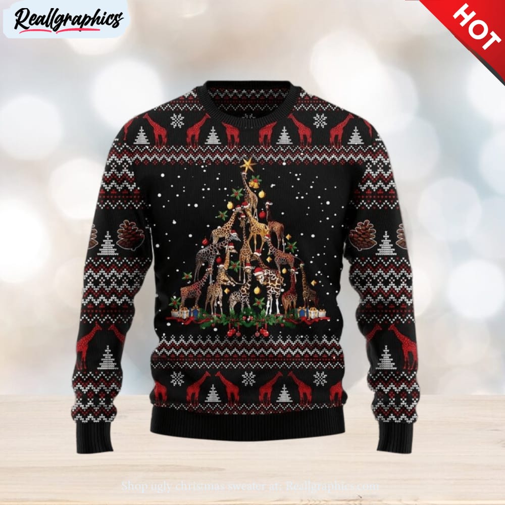 giraffe christmas tree ugly christmas sweater cute christmas gift for family
