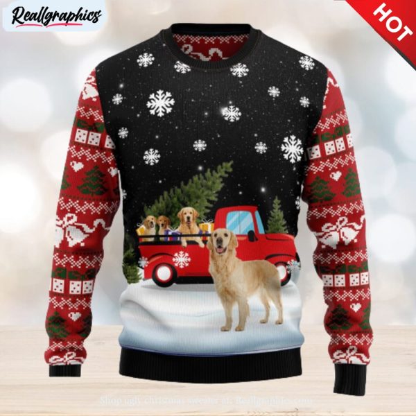 golden retriever red truck ugly christmas sweater thankgiving , christmas sweatshirt for sale