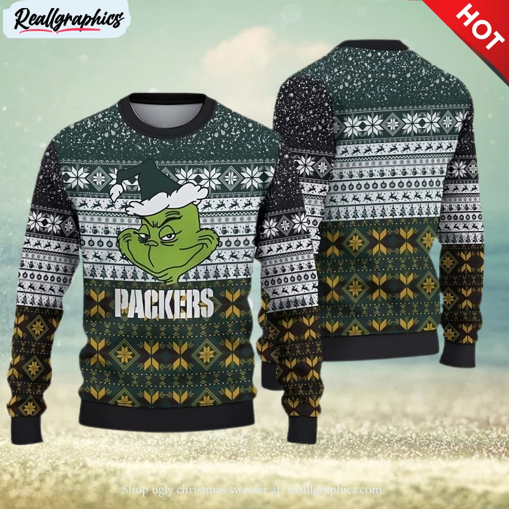 green bay packers christmas grinch ugly sweater for men women
