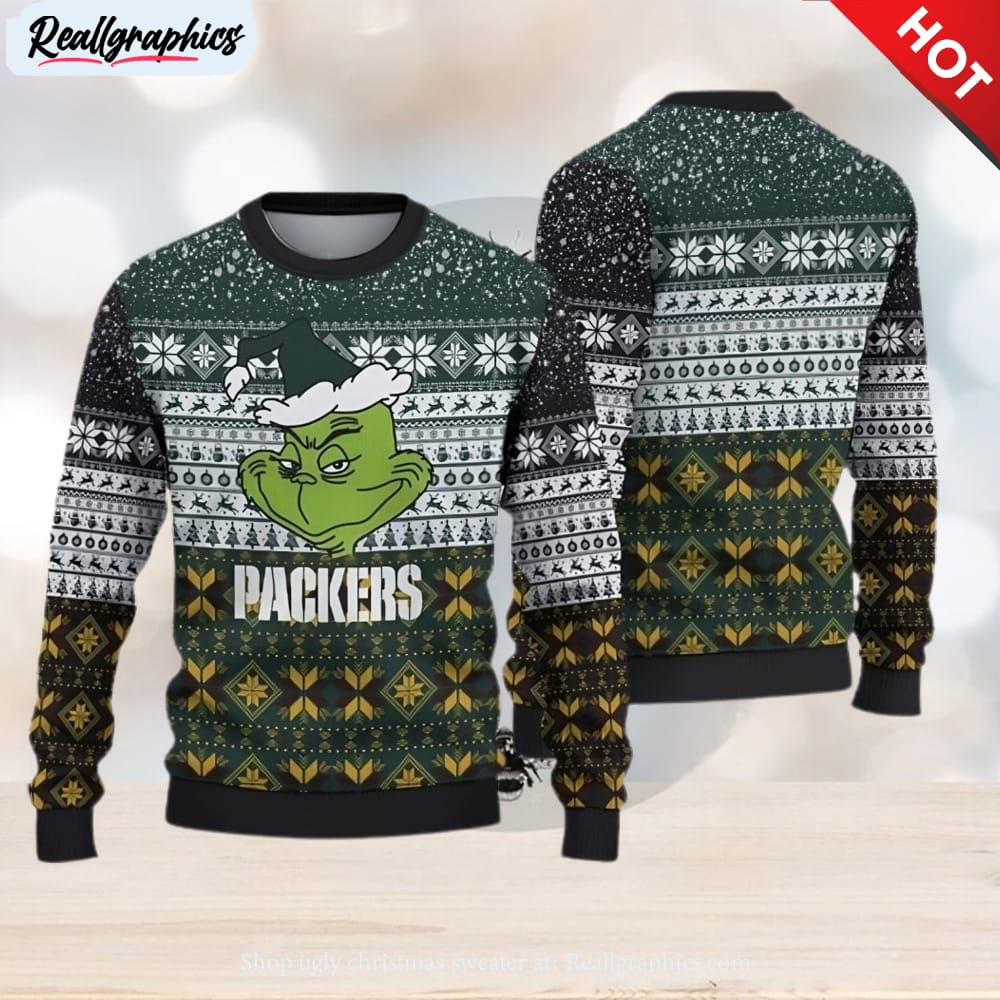 green bay packers christmas grinch ugly sweater for men women