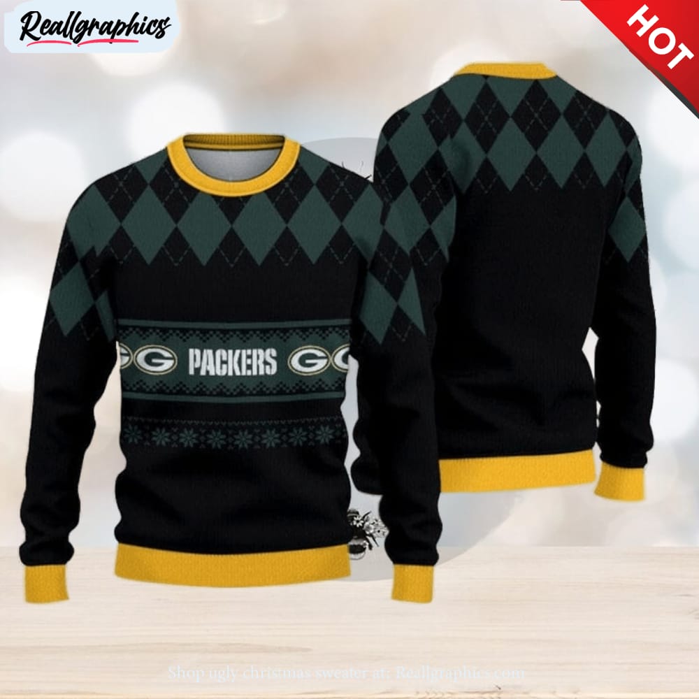 green bay packers diamond pattern ugly christmas sweater 3d gift for fans