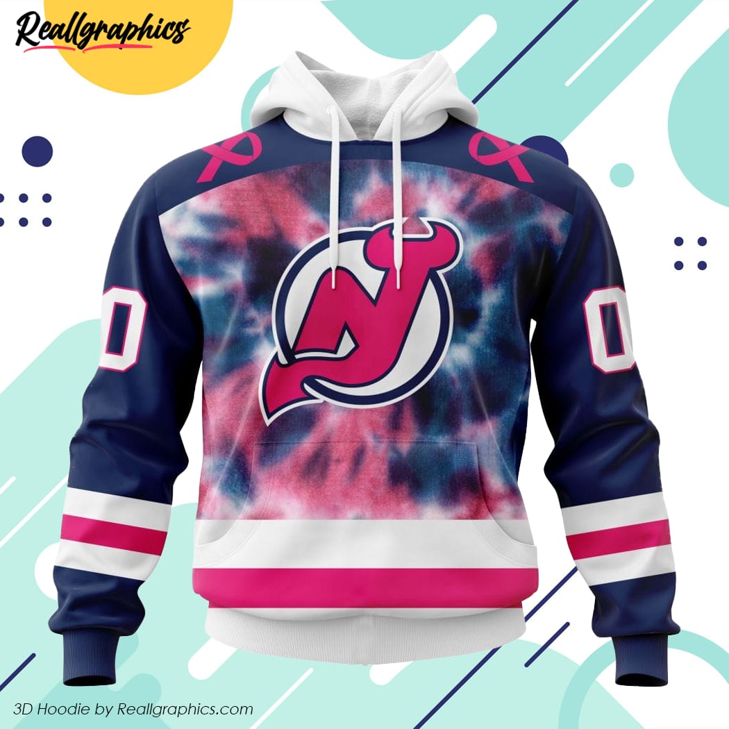 NHL New Jersey Devils Custom Name Number Hockey Fight Cancer Jersey  Pullover Hoodie