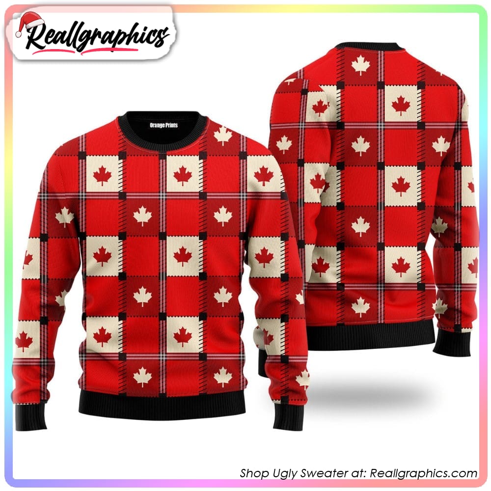 Christmas Canada Maple Leaf Ugly Christmas Sweater - Reallgraphics