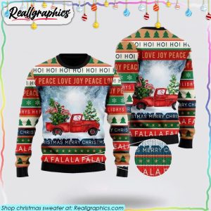 xmas-flamingos-ride-red-truck-ugly-sweater