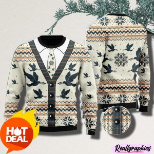 A-Silhouette-Of-Flying-Pigeon-Cardigan-Christmas-Ugly-Sweater-3D
