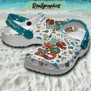 miami dolphins ho ho ho christmas 3d printed classic crocs, dolphins gifts for fans