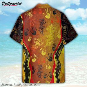 aboriginal australia rock painting hand lizard art golden style hawaiian shirt