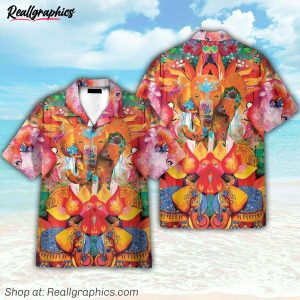 abstract art of elephant india style hawaiian shirt