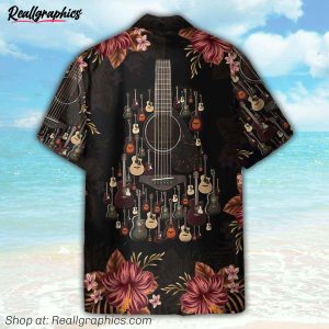 acoustic guitar tropical flowers hawaiian shirt
