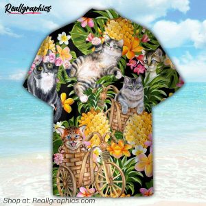 adorable cat tropical pineapple pattern hawaiian shirt