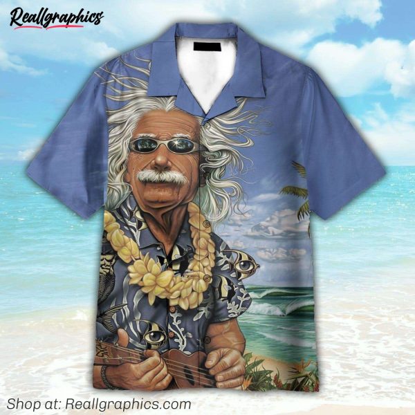 albert einstein chilling on the beach hawaiian shirt