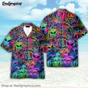 alien stay trippy little hippie hawaiian shirt