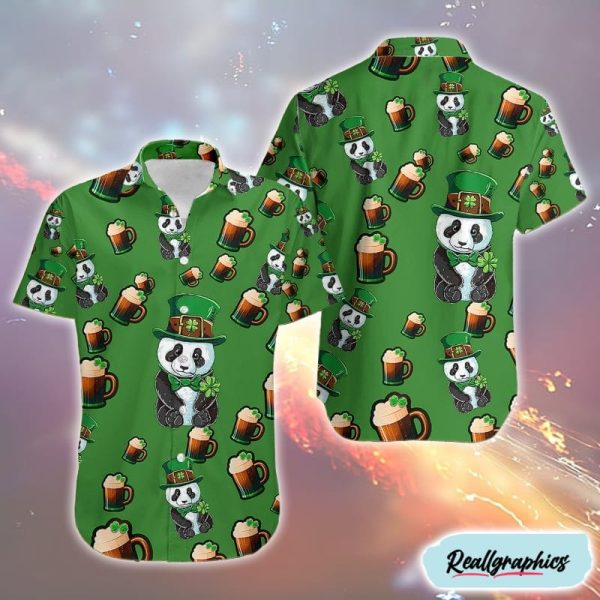 cute panda shamrock st patricks day family hawaiian shirts beer hawaiian shirt