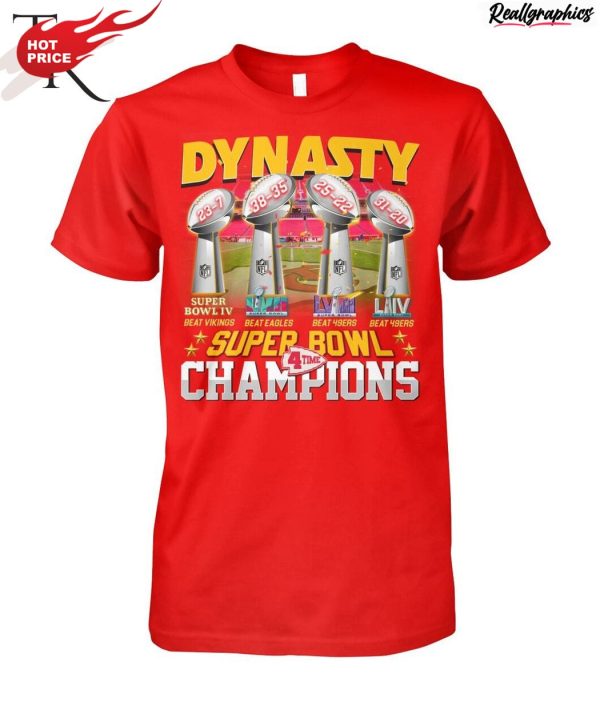 kansas city chiefs dynasty super bowl 4 time champions unisex shirt