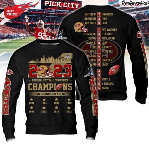 nfc champions san francisco 49ers 8 times hoodie - black