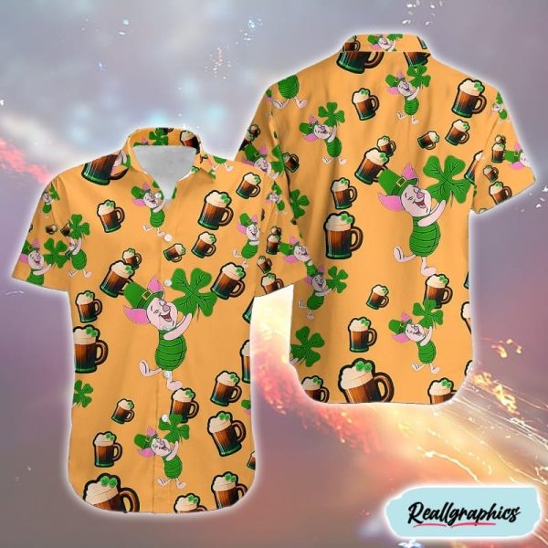 winnie the pooh piglet shamrock hawaiian camp shirt beer hawaiian shirt