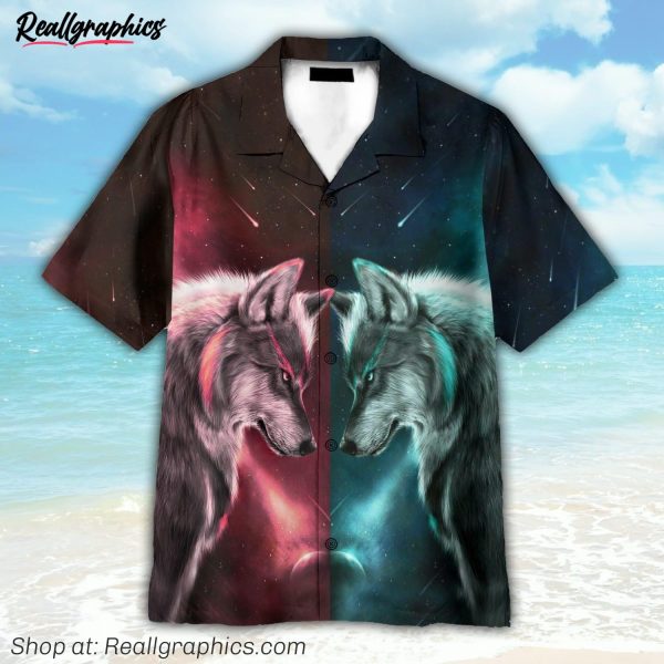 wolf spirit in star night hawaiian shirt