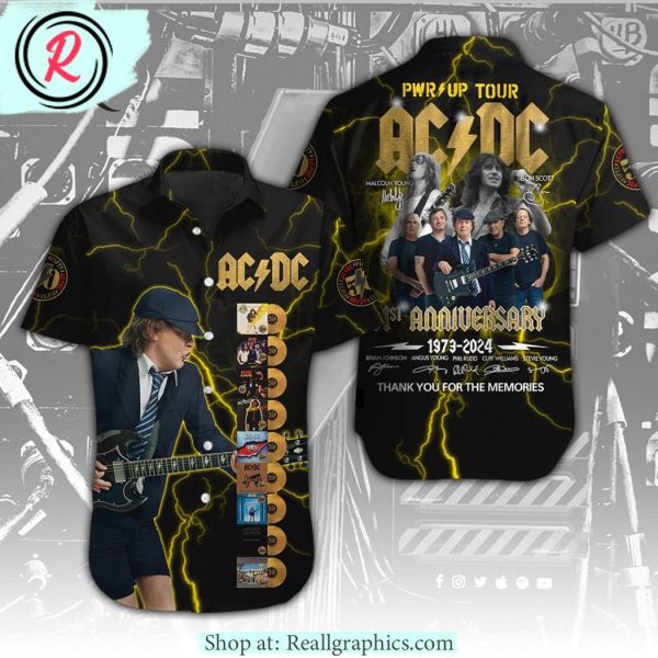 acdc pwr up tour 51st anniversary 1973-2024 thank you for the memories hawaiian shirt