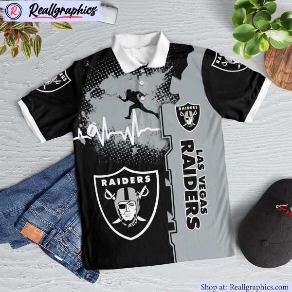 las vegas raiders heartbeat polo shirt, las vegas raiders fan shirt for sale